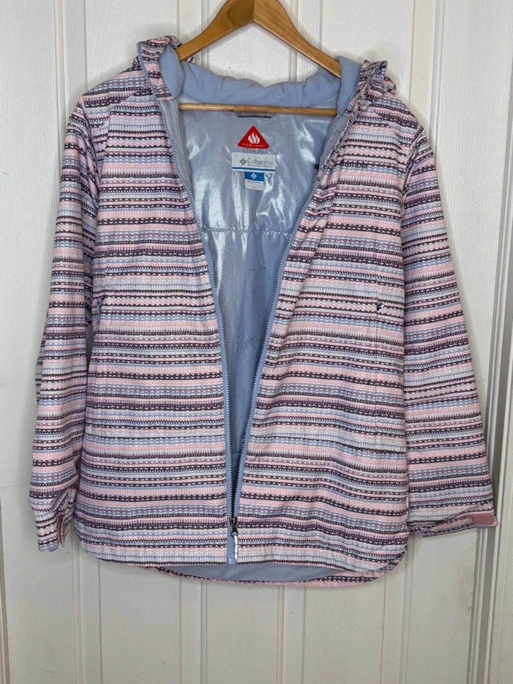 Columbia Girls XL Omni-Heat Hooded Jacket Pink Purple Stripe OutGrown Puffer